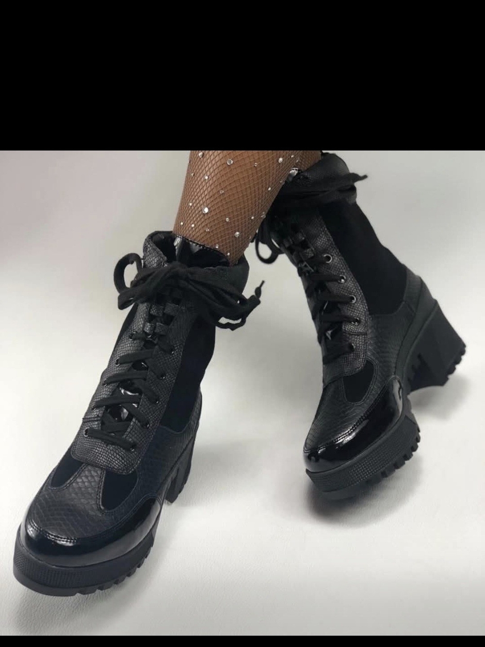 Fashion Nova Black Platform Lace-Up Women's Boots
